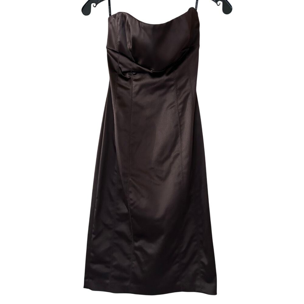 NWT Bebe Brown Satin Strapless Midi Tube Dress - Sexy Bodycon Cocktail
